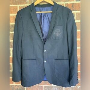 Zara Men's Black Blazer Brown Elbow Patches Single-Breasted Size L